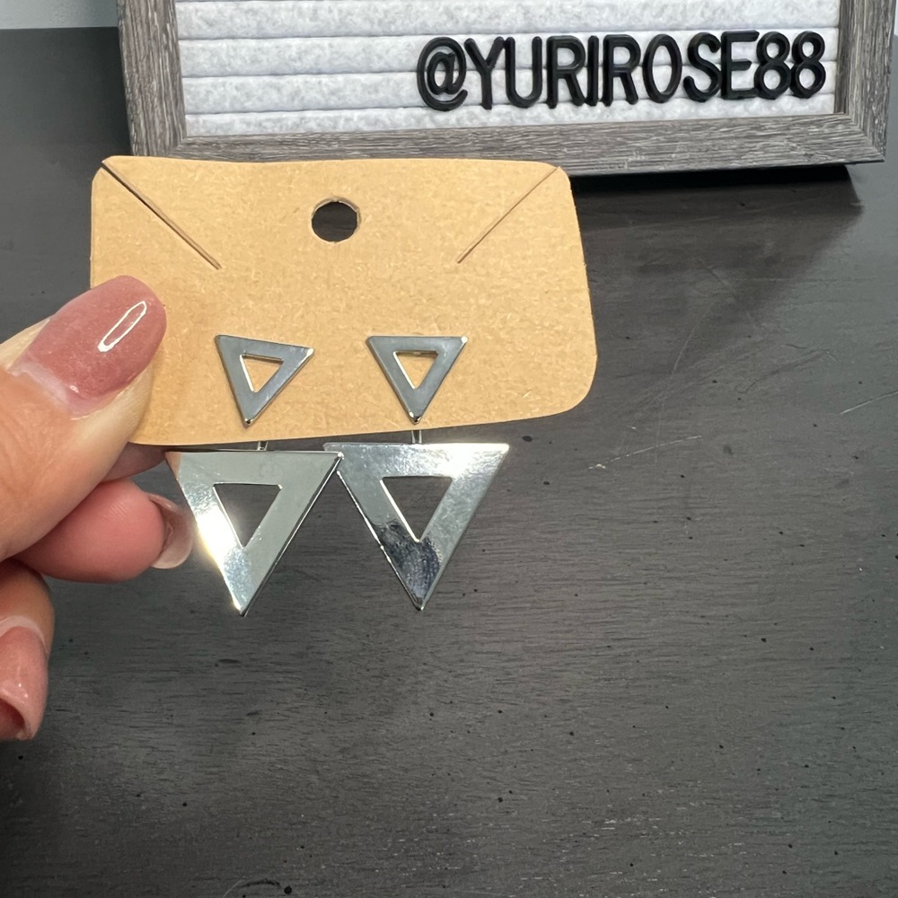 Silver Tone Triangle Stud Earrings - image 1